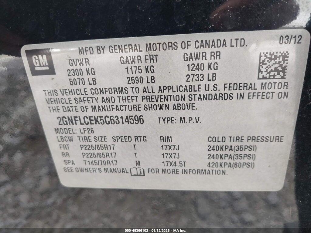 2GNFLCEK5C6314596 2012 CHEVROLET EQUINOX photo no. 9