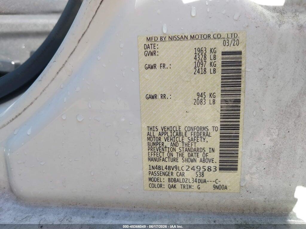 1N4BL4BV9LC249583 2020 NISSAN ALTIMA photo no. 9