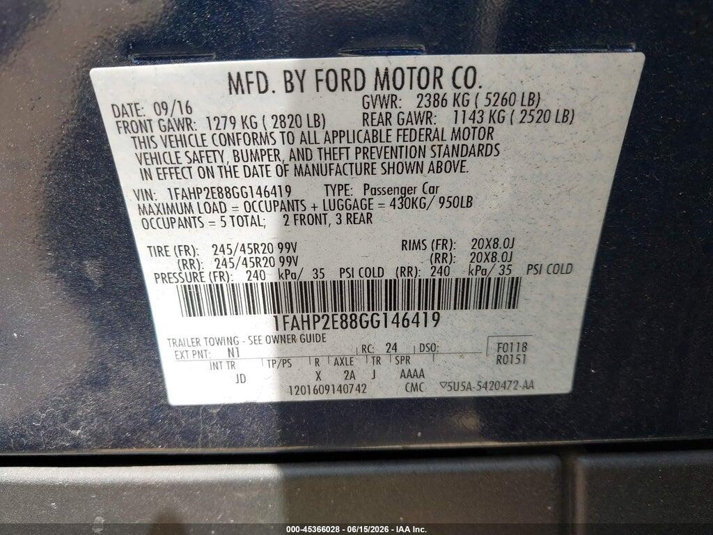 1FAHP2E88GG146419 2016 FORD TAURUS photo no. 9