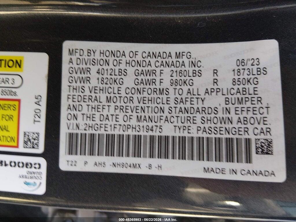 2HGFE1F70PH319475 2023 HONDA CIVIC photo no. 9