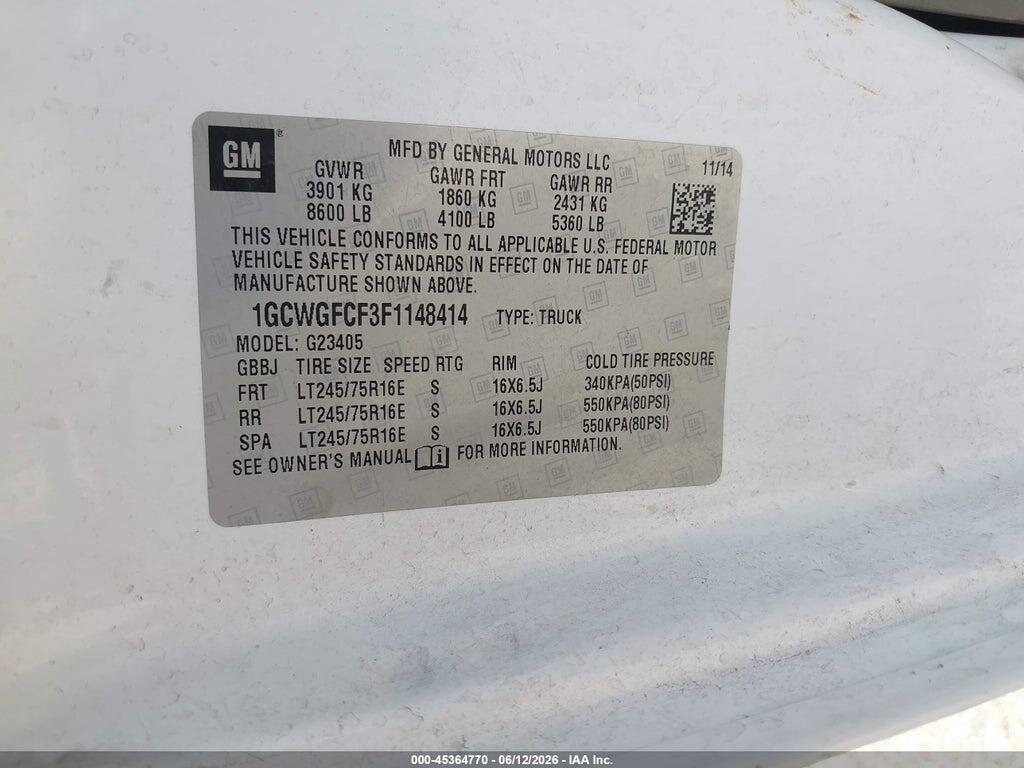 1GCWGFCF3F1148414 2015 CHEVROLET EXPRESS 2500 photo no. 9