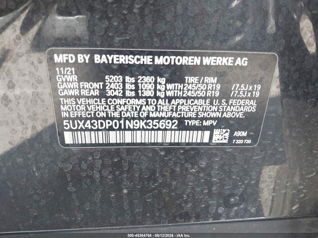 5UX43DP01N9K35692 2022 BMW X3 photo no. 9