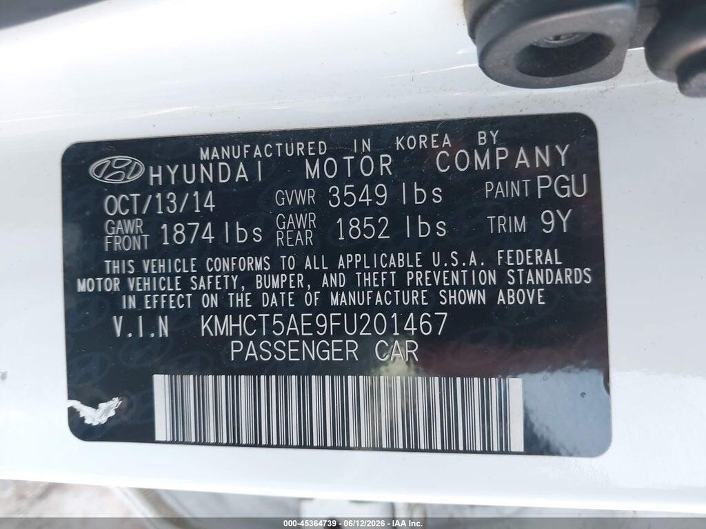 KMHCT5AE9FU201467 2015 HYUNDAI ACCENT photo no. 9