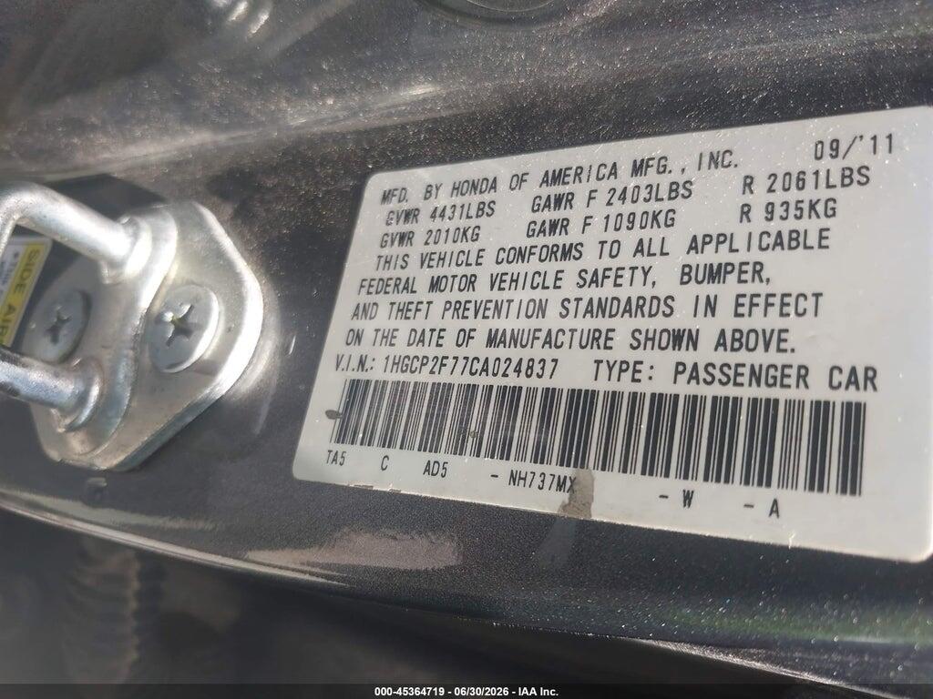 1HGCP2F77CA024837 2012 HONDA ACCORD photo no. 9