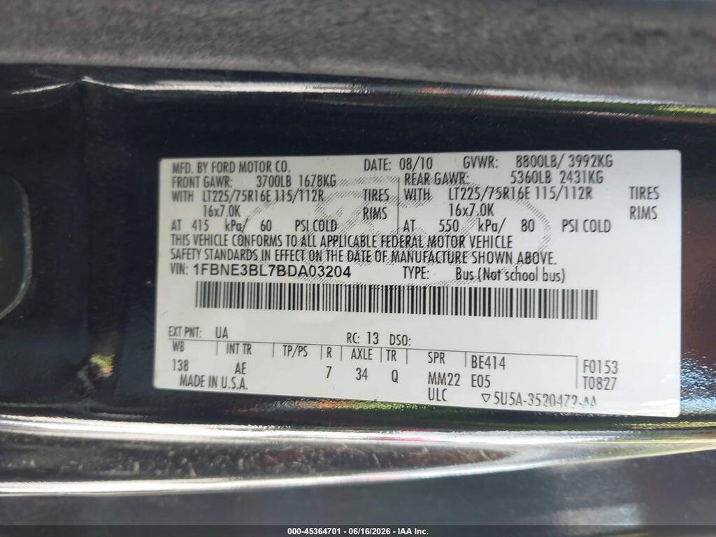 1FBNE3BL7BDA03204 2011 FORD E-350 SUPER DUTY photo no. 9