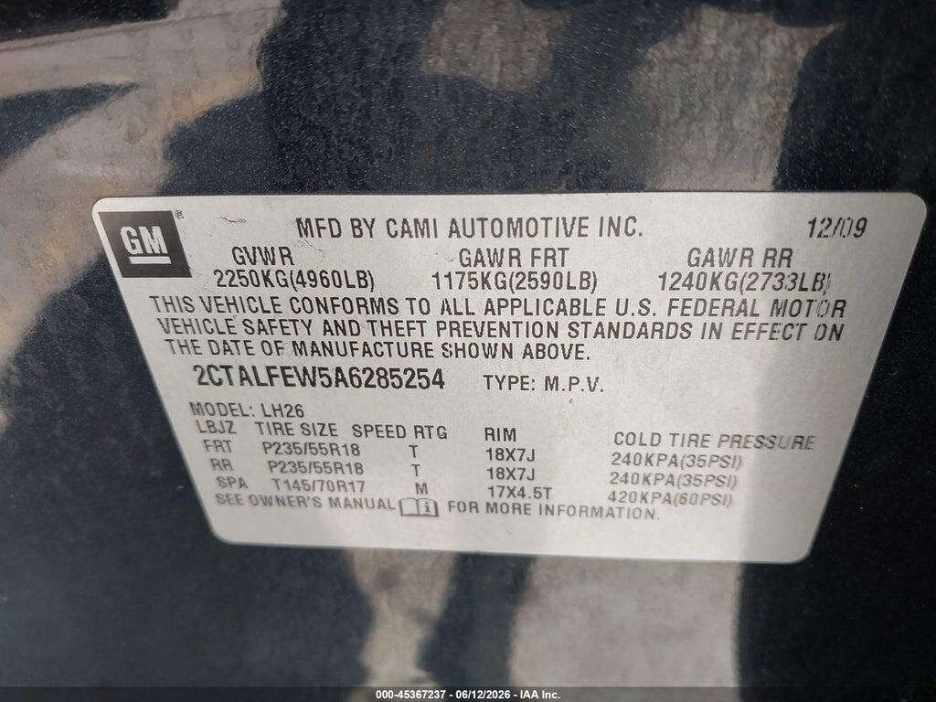 2CTALFEW5A6285254 2010 GMC TERRAIN photo no. 9