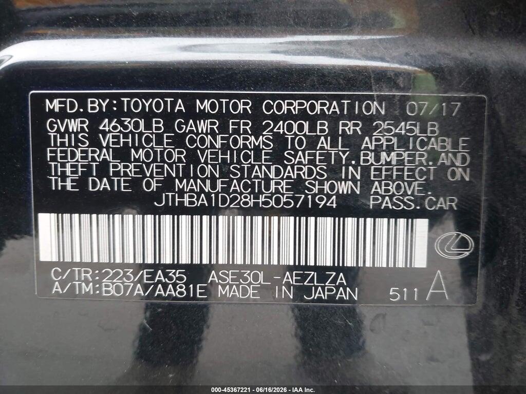 JTHBA1D28H5057194 2017 LEXUS IS 200T photo no. 9