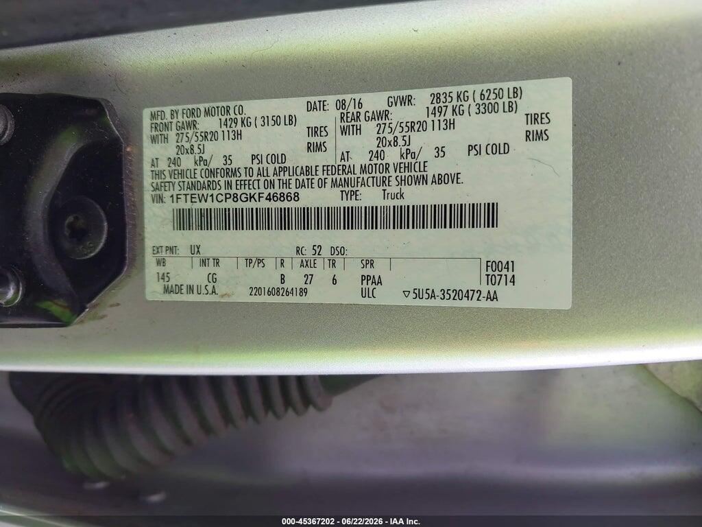 1FTEW1CP8GKF46868 2016 FORD F-150 photo no. 9