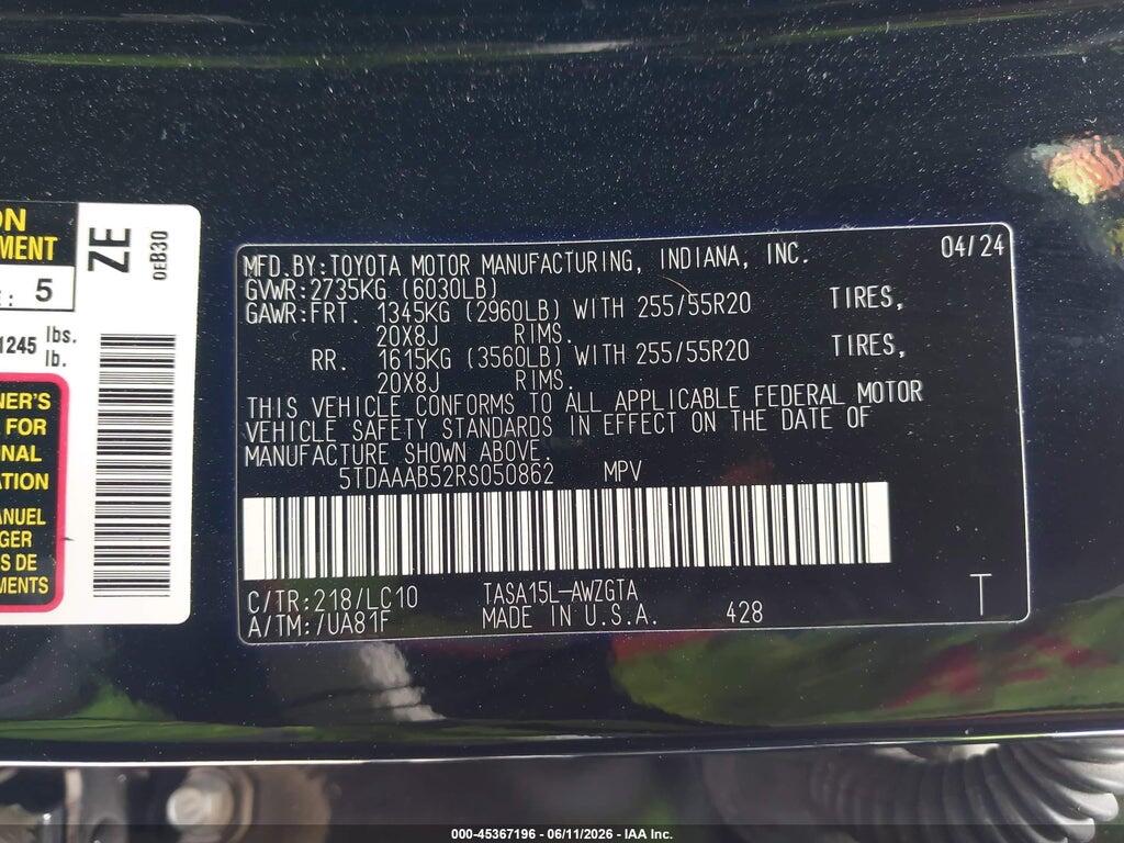 5TDAAAB52RS050862 2024 TOYOTA GRAND HIGHLANDER photo no. 9