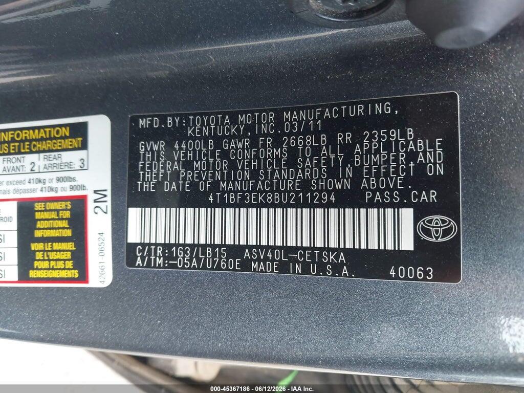 4T1BF3EK8BU211294 2011 TOYOTA CAMRY photo no. 9