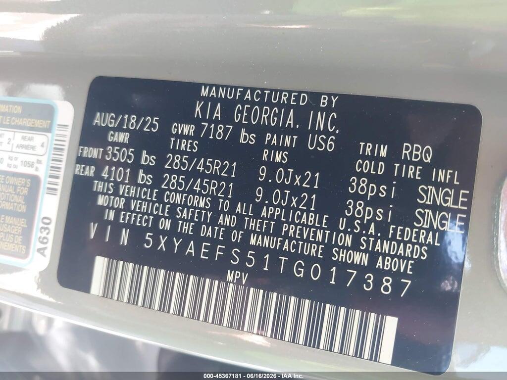 5XYAEFS51TG017387 2026 KIA EV9 photo no. 9