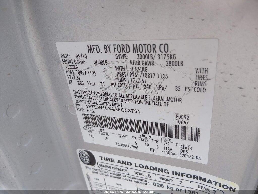 1FTEW1E84AFC53751 2010 FORD F-150 photo no. 9