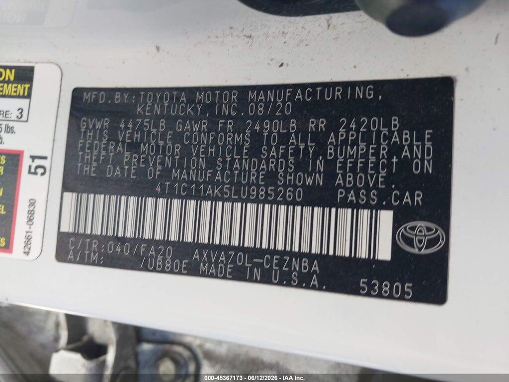 4T1C11AK5LU985260 2020 TOYOTA CAMRY photo no. 9