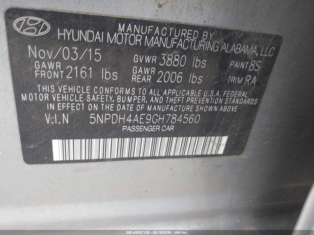 5NPDH4AE9GH784560 2016 HYUNDAI ELANTRA photo no. 9