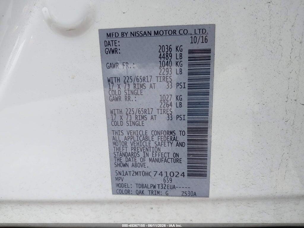 5N1AT2MT0HC741024 2017 NISSAN ROGUE photo no. 9
