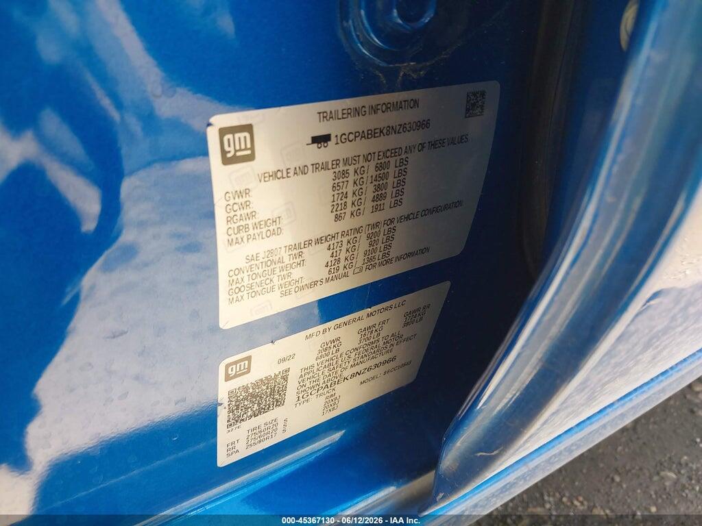 1GCPABEK8NZ630966 2022 CHEVROLET SILVERADO 1500 photo no. 9