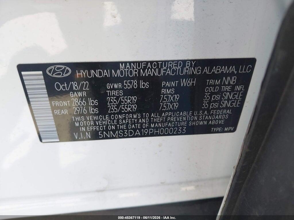 5NMS3DA19PH000233 2023 HYUNDAI SANTA FE HYBRID photo no. 9