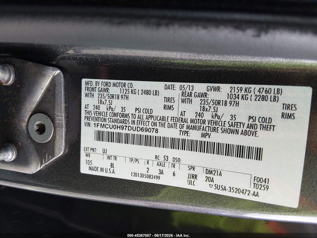 1FMCU0H97DUD69078 2013 FORD ESCAPE photo no. 9