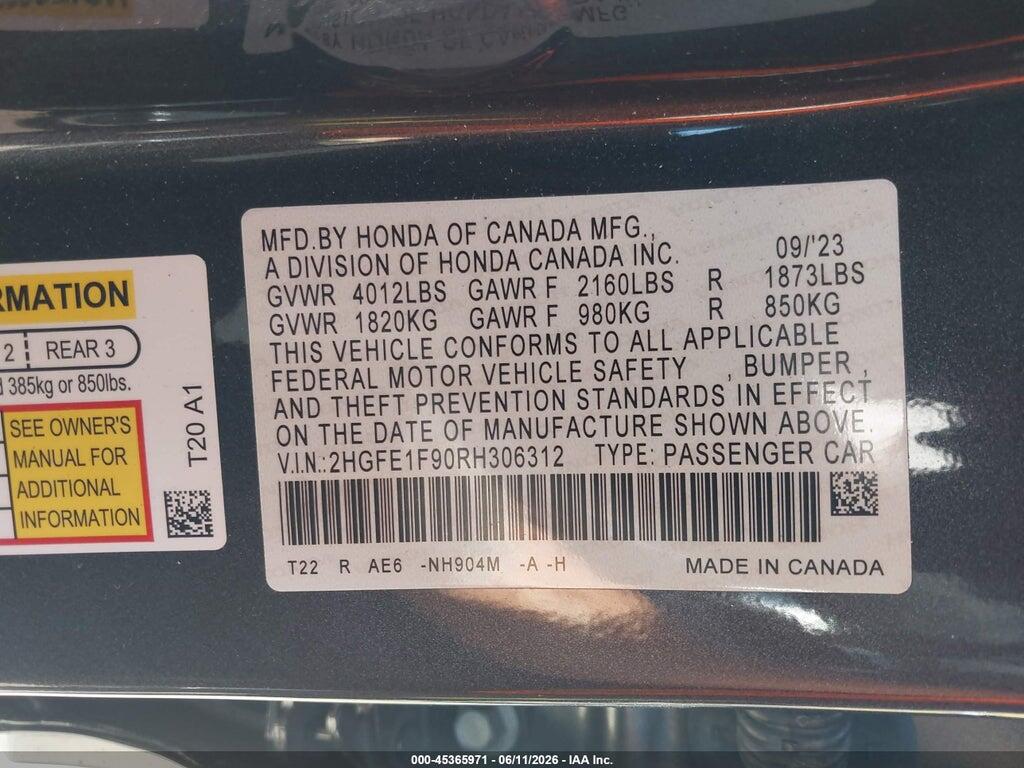 2HGFE1F90RH306312 2024 HONDA CIVIC photo no. 9