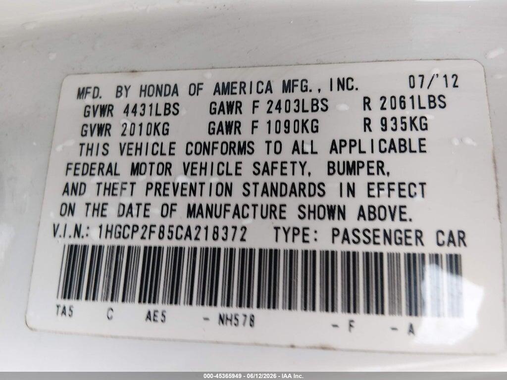 1HGCP2F85CA218372 2012 HONDA ACCORD photo no. 9