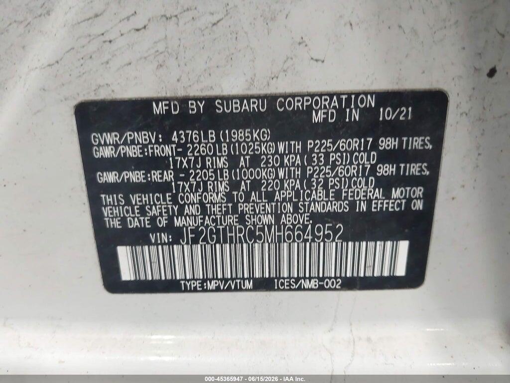 JF2GTHRC5MH664952 2021 SUBARU CROSSTREK photo no. 9