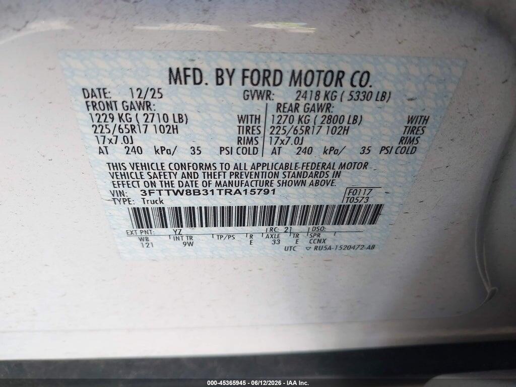 3FTTW8B31TRA15791 2026 FORD MAVERICK photo no. 9