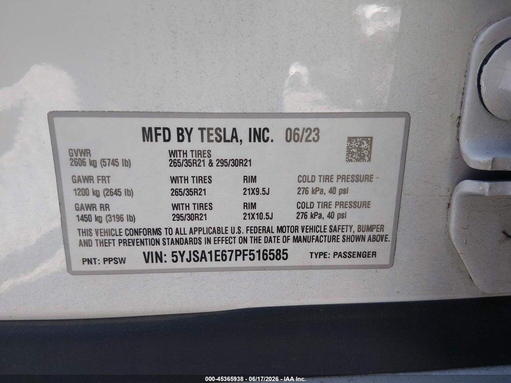 5YJSA1E67PF516585 2023 TESLA MODEL S photo no. 9
