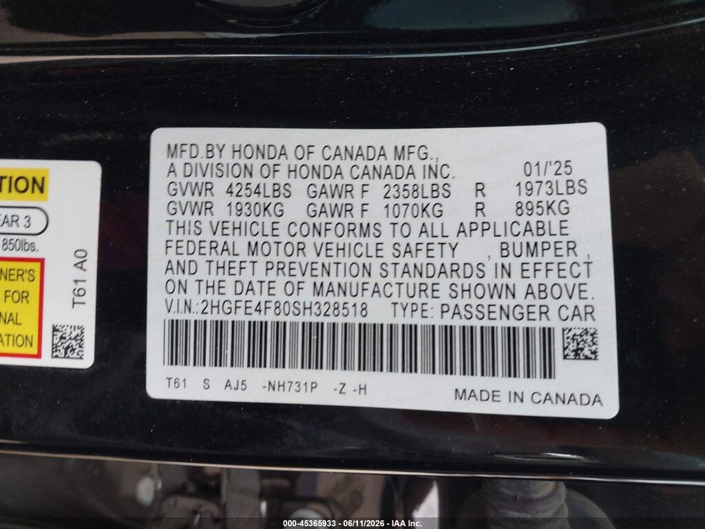 2HGFE4F80SH328518 2025 HONDA CIVIC HYBRID photo no. 9
