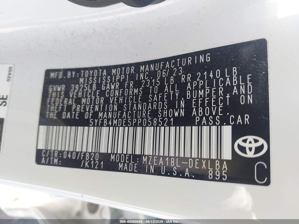 5YFB4MDE5PP058521 2023 TOYOTA COROLLA photo no. 9
