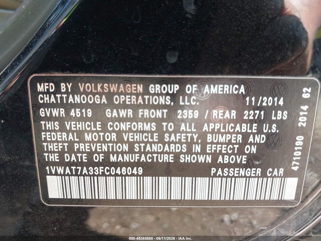 1VWAT7A33FC046049 2015 VOLKSWAGEN PASSAT photo no. 9