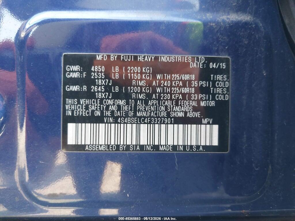 4S4BSELC4F3327901 2015 SUBARU OUTBACK photo no. 9