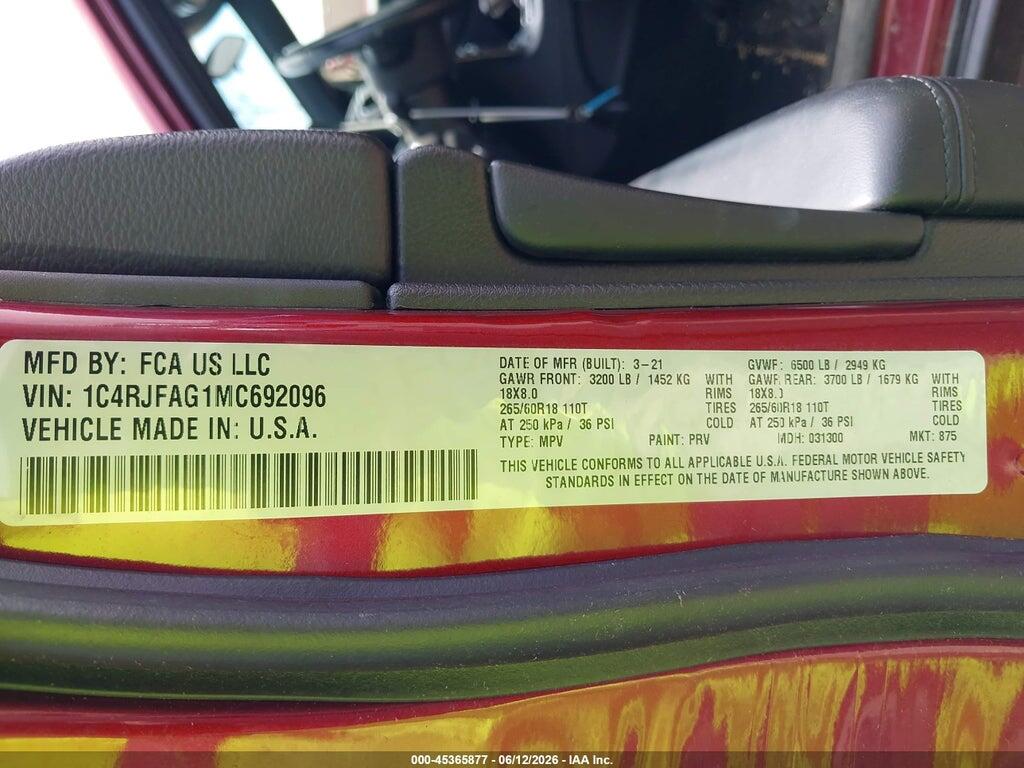 1C4RJFAG1MC692096 2021 JEEP GRAND CHEROKEE photo no. 9