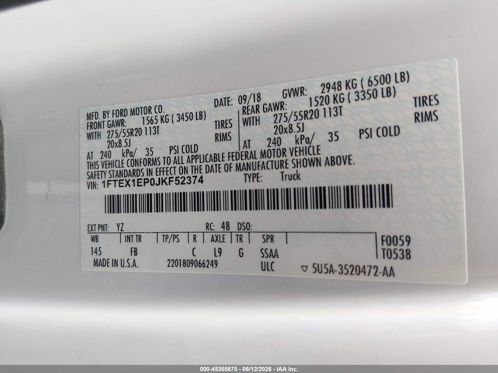 1FTEX1EP0JKF52374 2018 FORD F-150 photo no. 9