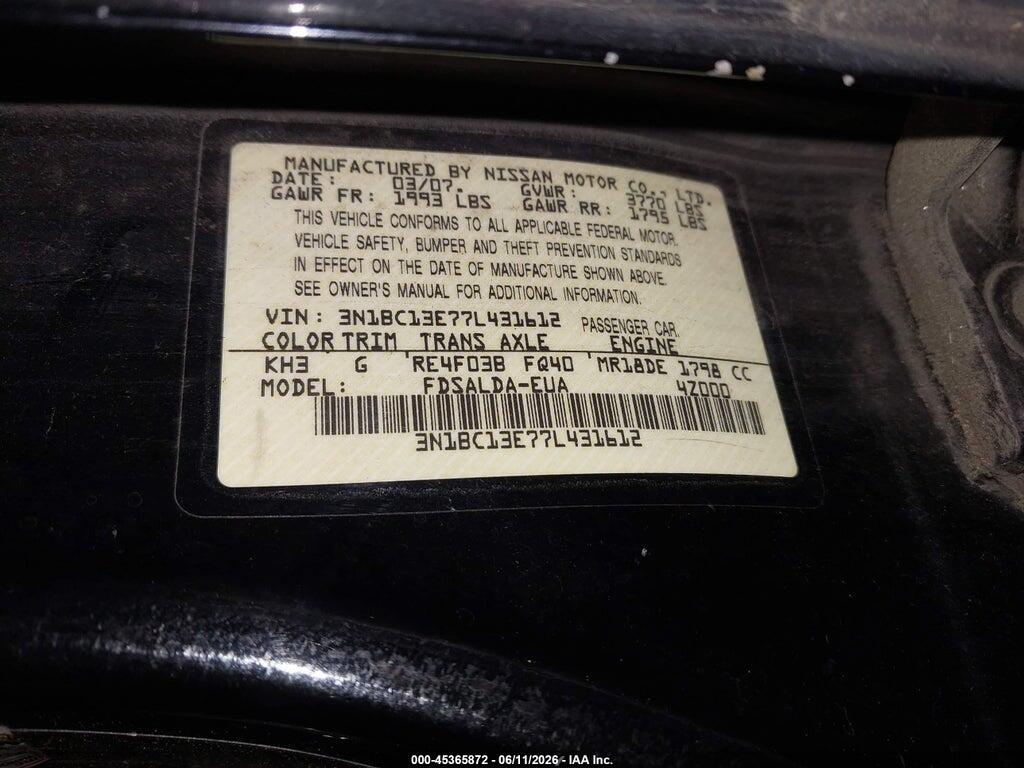 3N1BC13E77L431612 2007 NISSAN VERSA photo no. 9