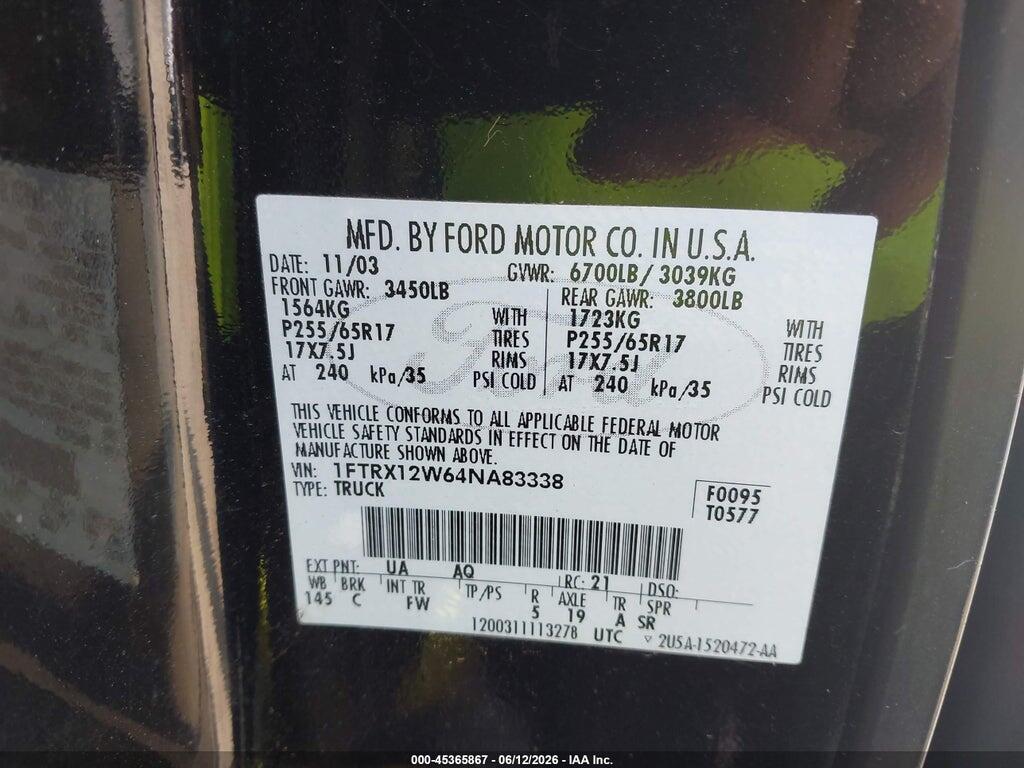 1FTRX12W64NA83338 2004 FORD F-150 photo no. 9