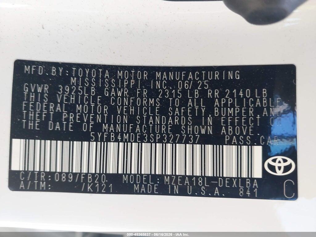 5YFB4MDE3SP327737 2025 TOYOTA COROLLA photo no. 9