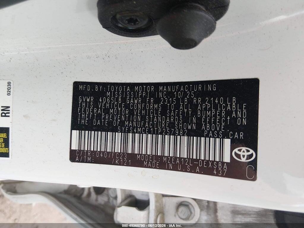5YFS4MCE1TP257982 2026 TOYOTA COROLLA photo no. 9