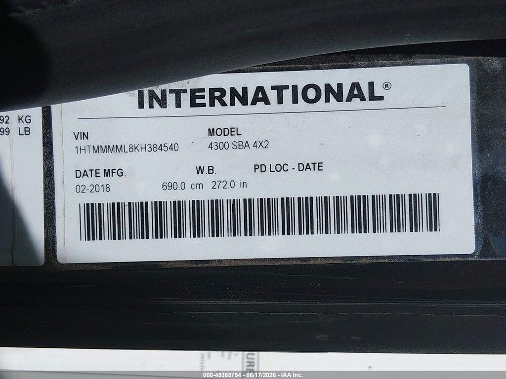 1HTMMMML8KH384540 2019 INTERNATIONAL DURASTAR 4300 photo no. 8