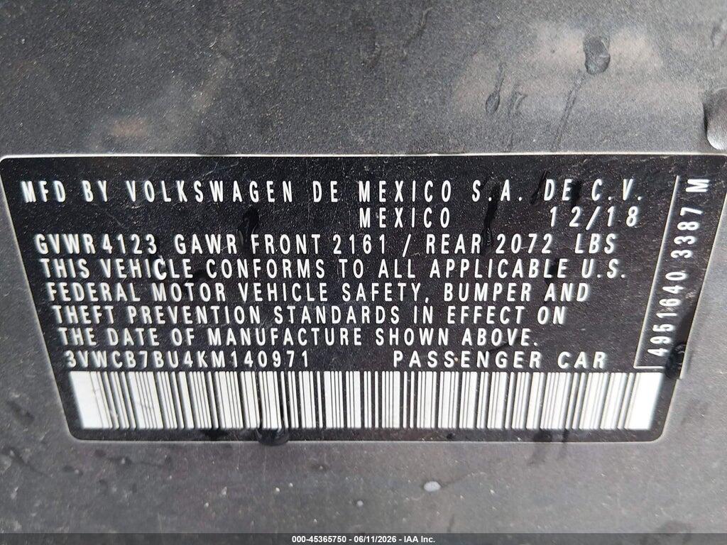 3VWCB7BU4KM140971 2019 VOLKSWAGEN JETTA photo no. 9