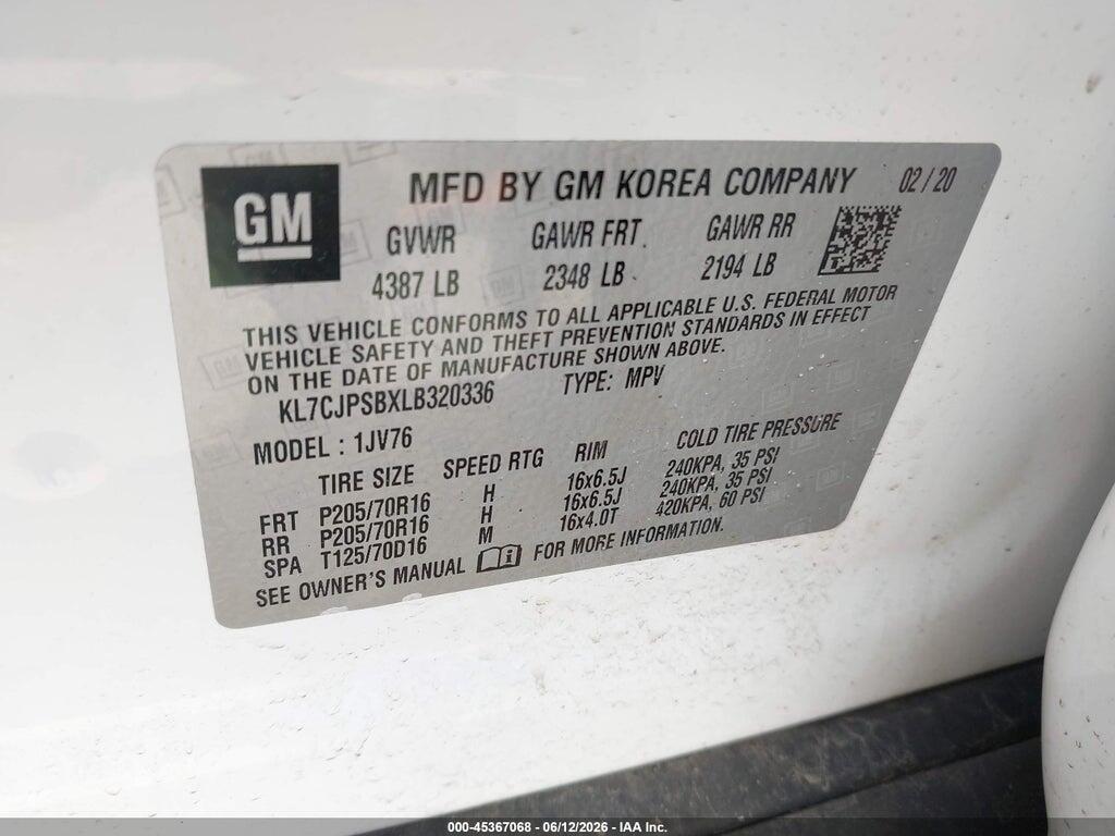 KL7CJPSBXLB320336 2020 CHEVROLET TRAX photo no. 9