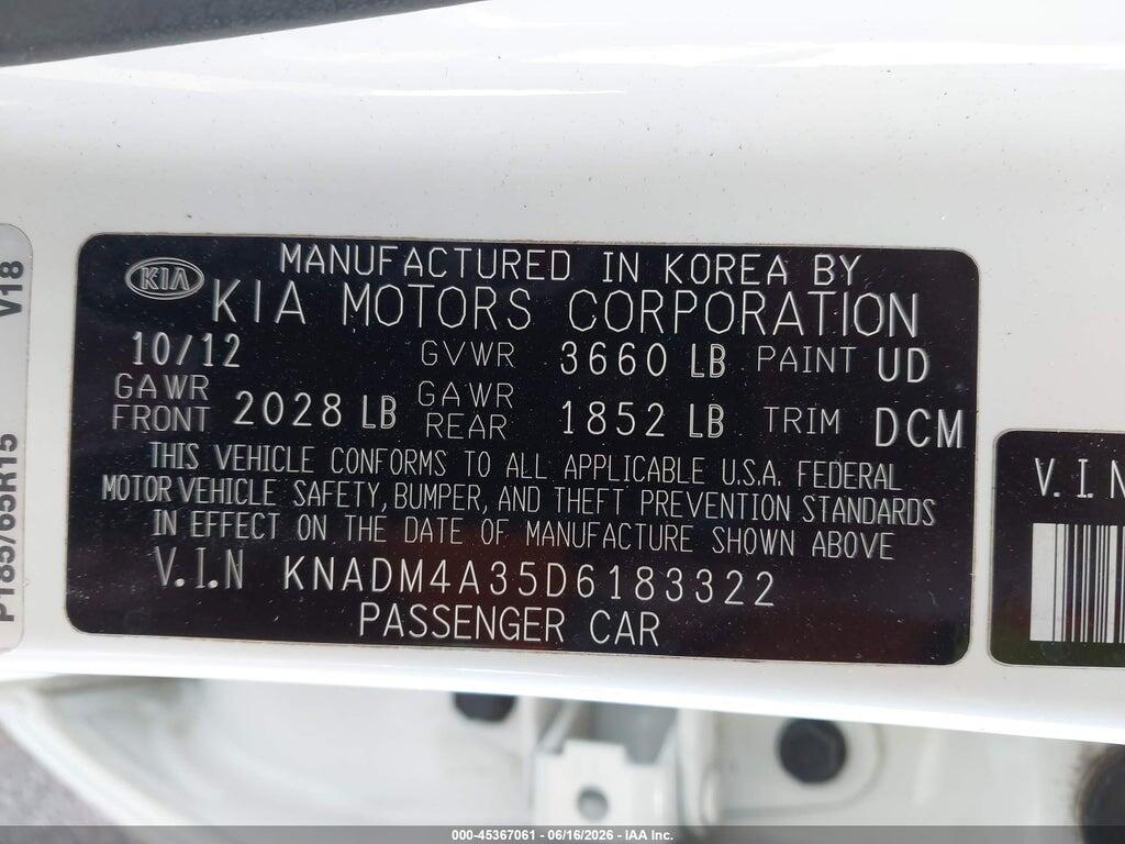 KNADM4A35D6183322 2013 KIA RIO photo no. 9