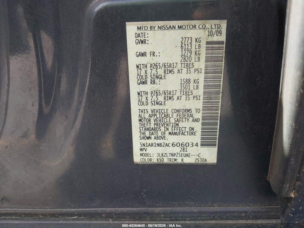 5N1AR1NB2AC606034 2010 NISSAN PATHFINDER photo no. 9