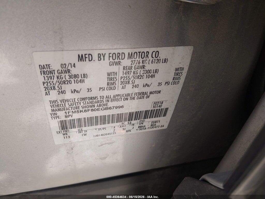 1FM5K8F80EGB67996 2014 FORD EXPLORER photo no. 9