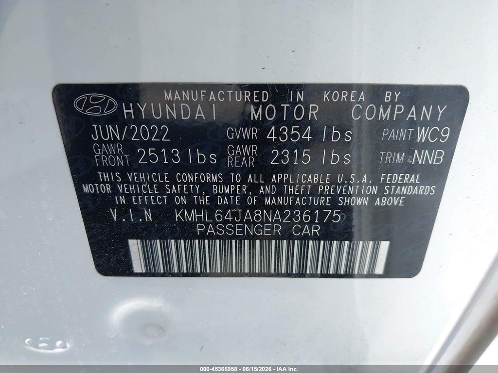 KMHL64JA8NA236175 2022 HYUNDAI SONATA photo no. 9