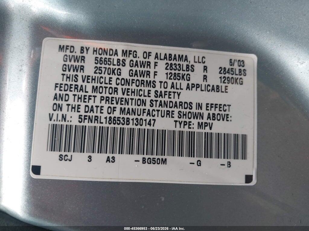 5FNRL18653B130147 2003 HONDA ODYSSEY photo no. 9