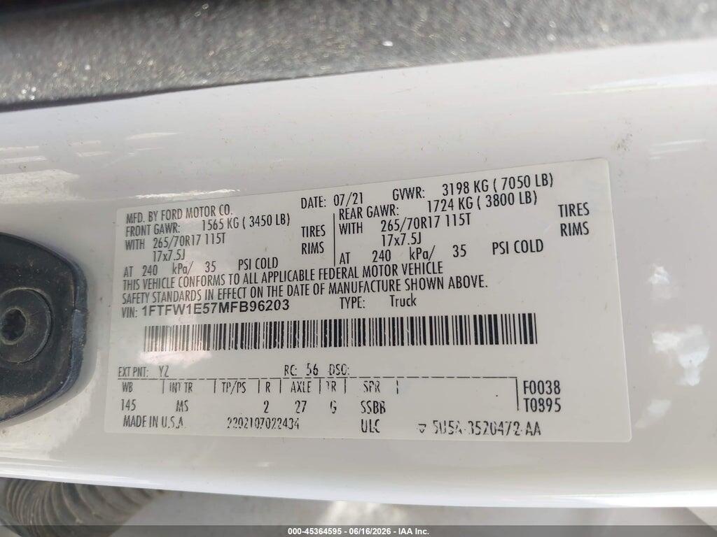1FTFW1E57MFB96203 2021 FORD F-150 photo no. 9