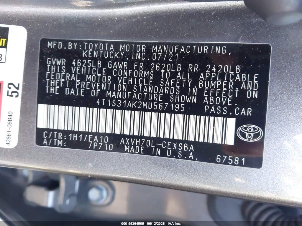 4T1S31AK2MU567195 2021 TOYOTA CAMRY photo no. 9