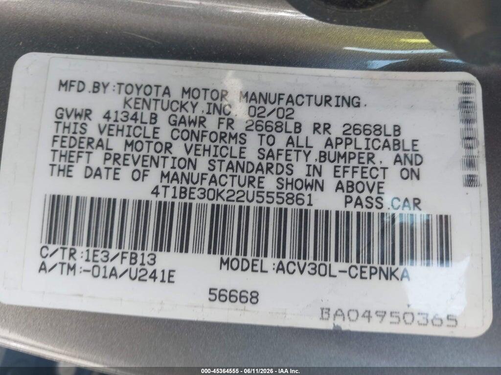 4T1BE30K22U555861 2002 TOYOTA CAMRY photo no. 9