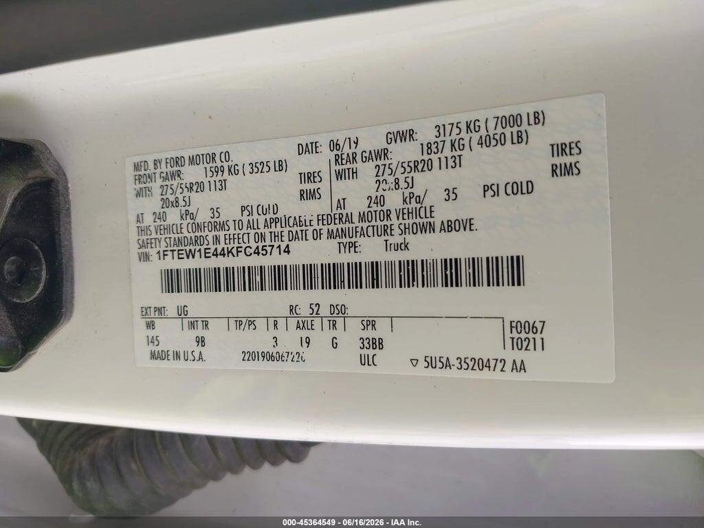 1FTEW1E44KFC45714 2019 FORD F-150 photo no. 9