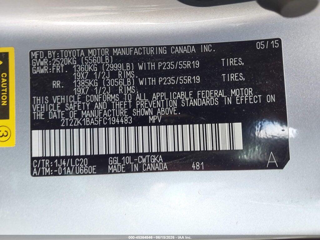 2T2ZK1BA5FC194483 2015 LEXUS RX 350 photo no. 9
